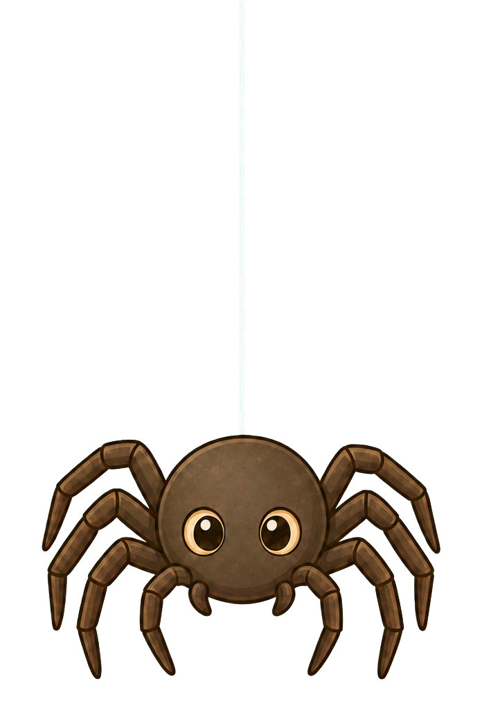 Two-eyed cartoon spider hanging from a silk thread